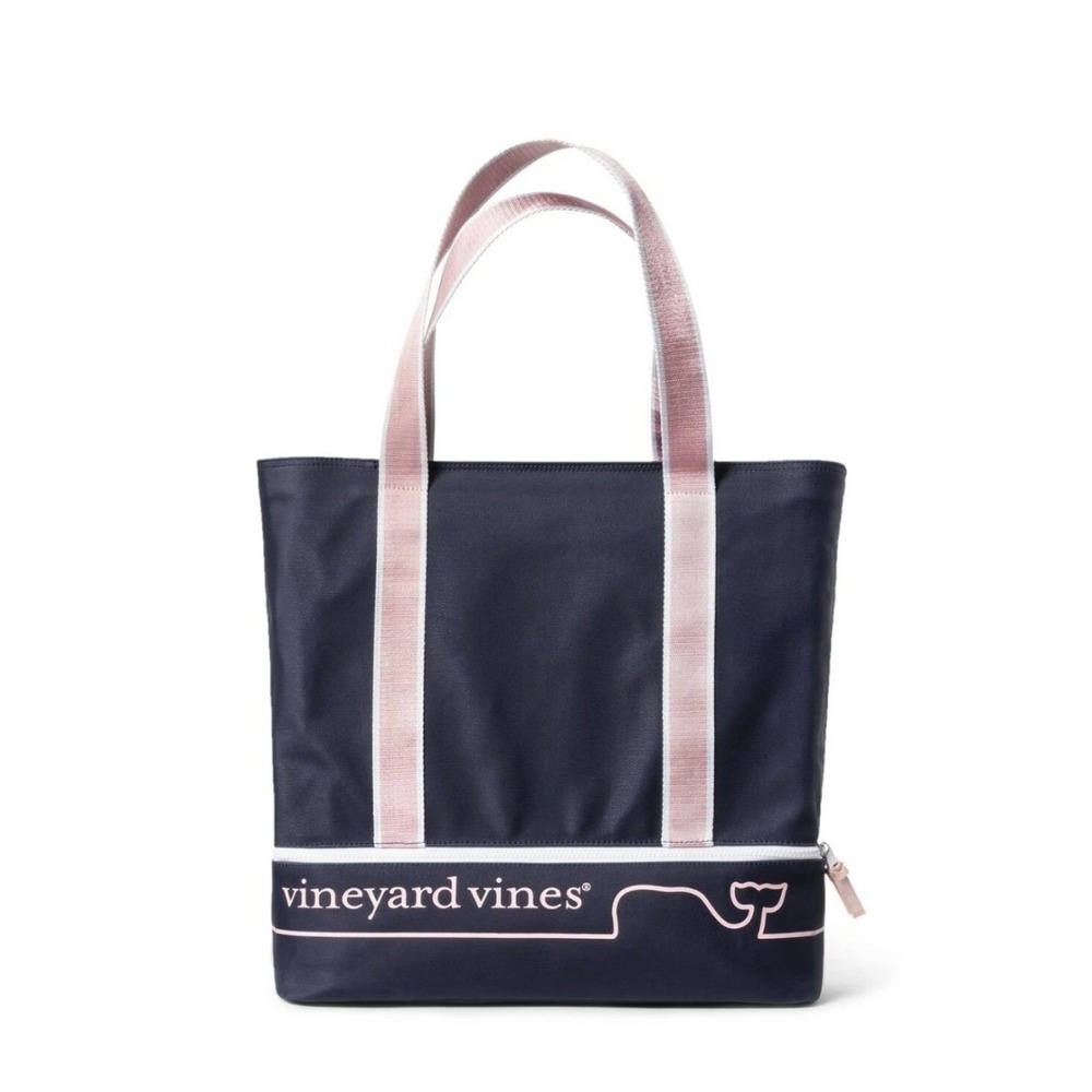Vineyard Vines Beach Bag Women OS Navy Pink Whale Line Tote Excellent